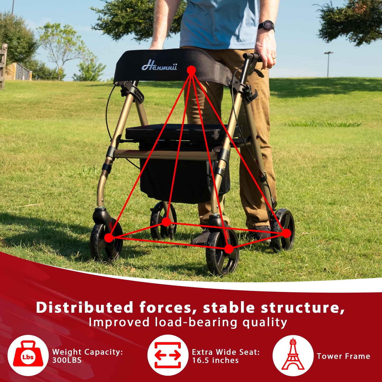 Walker for Seniors, Lightweight Rollator Walker with seat, Foldable Rolling Walker with 8 inch All Terrain Rubber Wheels, Ergonomic Adjustable Handles and Backrest for Seniors and Adult.