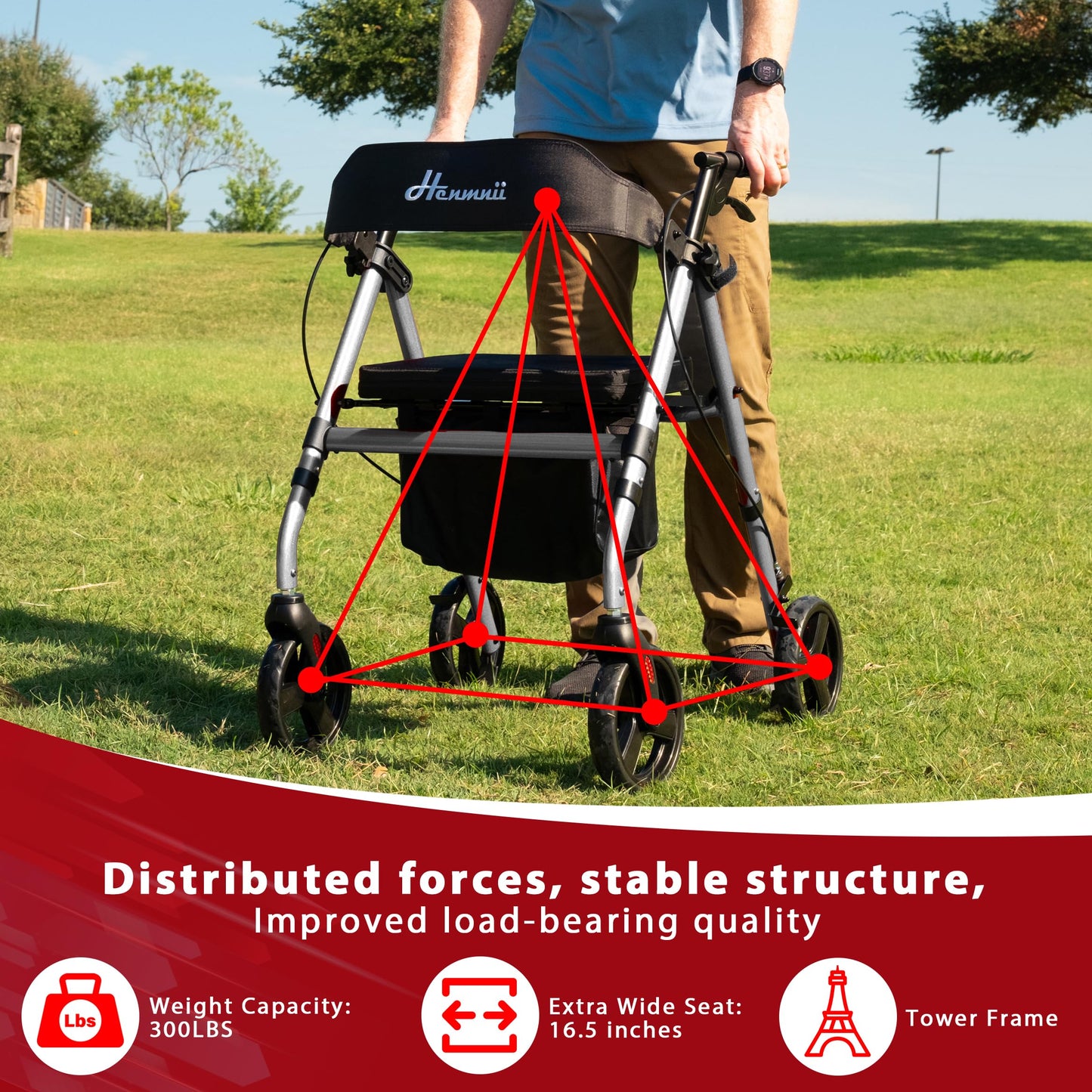 Walker for Seniors, Lightweight Rollator Walker with seat, Foldable Rolling Walker with 8 inch All Terrain Rubber Wheels, Ergonomic Adjustable Handles and Backrest for Seniors and Adult.