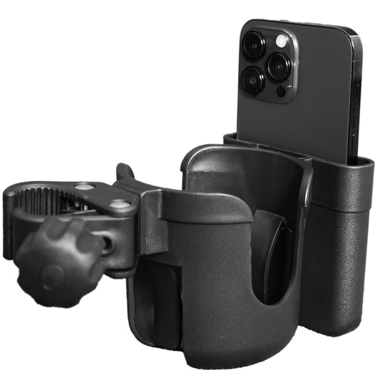 Cup Holder with Phone Slot – Fits 0.5–2in Round & Oval Tubes, Universal Drink Holder for Walker, Wheelchair, Rollator, Knee Scooter, Stroller