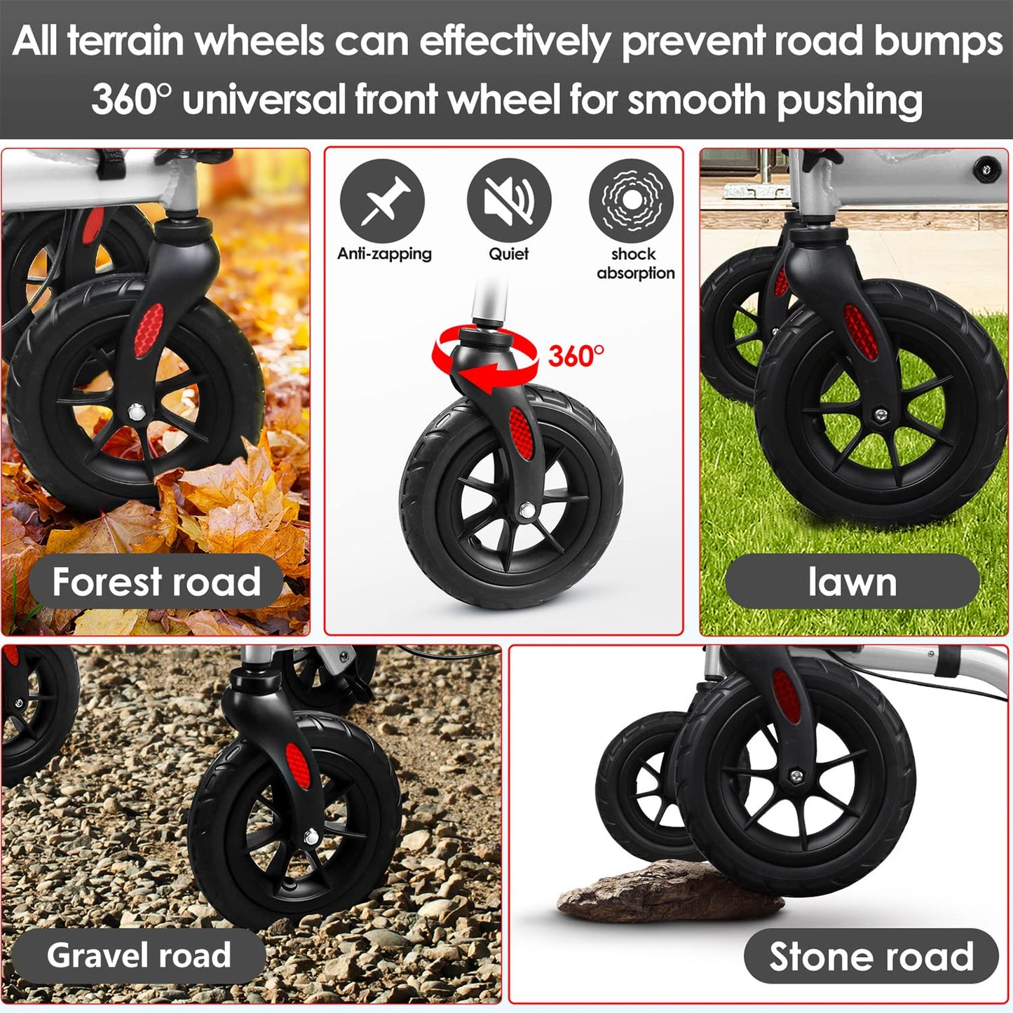 Henmnii Rollator Walker for Seniors, Heavy Duty Foldable All Terrain Rolling Walker with seat, Lightweight Aluminum Walkers with 8 inch Rubber Wheels, Handles and Backrest for Seniors and Adult
