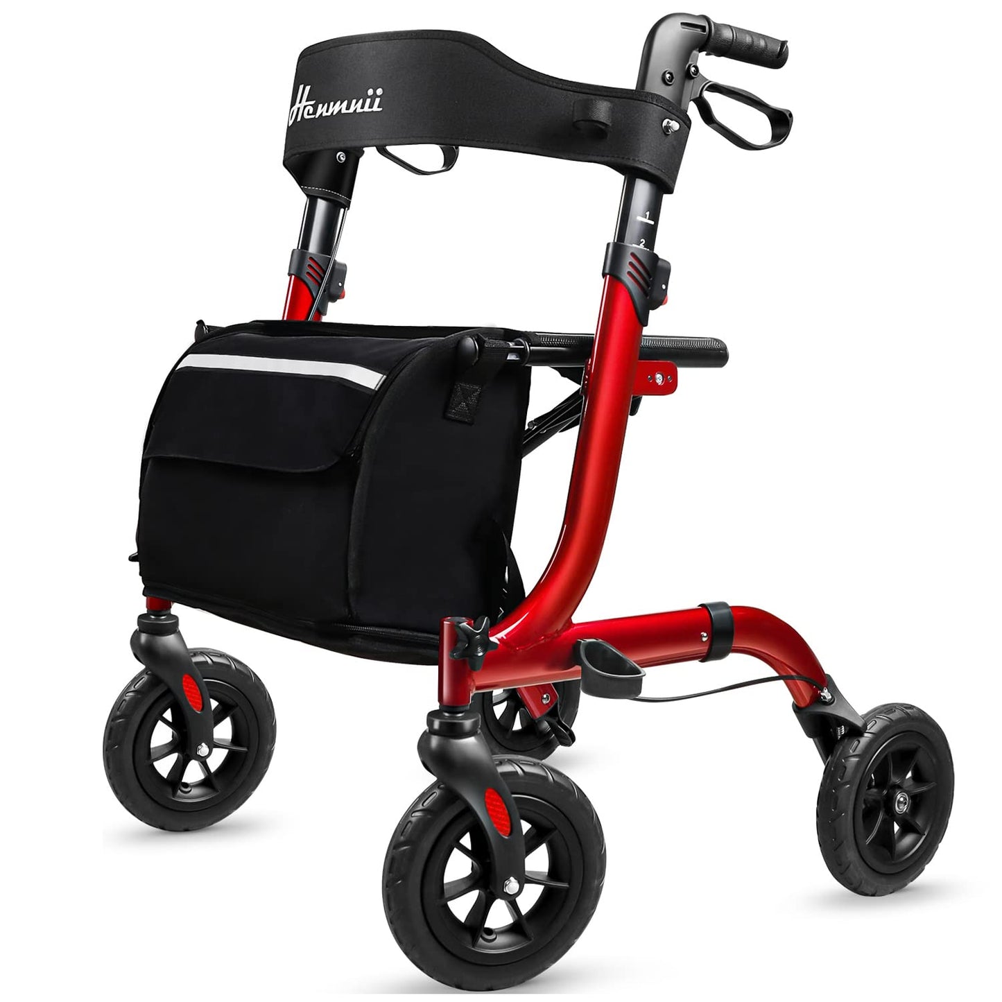 Henmnii Rollator Walker for Seniors, Heavy Duty Foldable All Terrain Rolling Walker with seat, Lightweight Aluminum Walkers with 8 inch Rubber Wheels, Handles and Backrest for Seniors and Adult