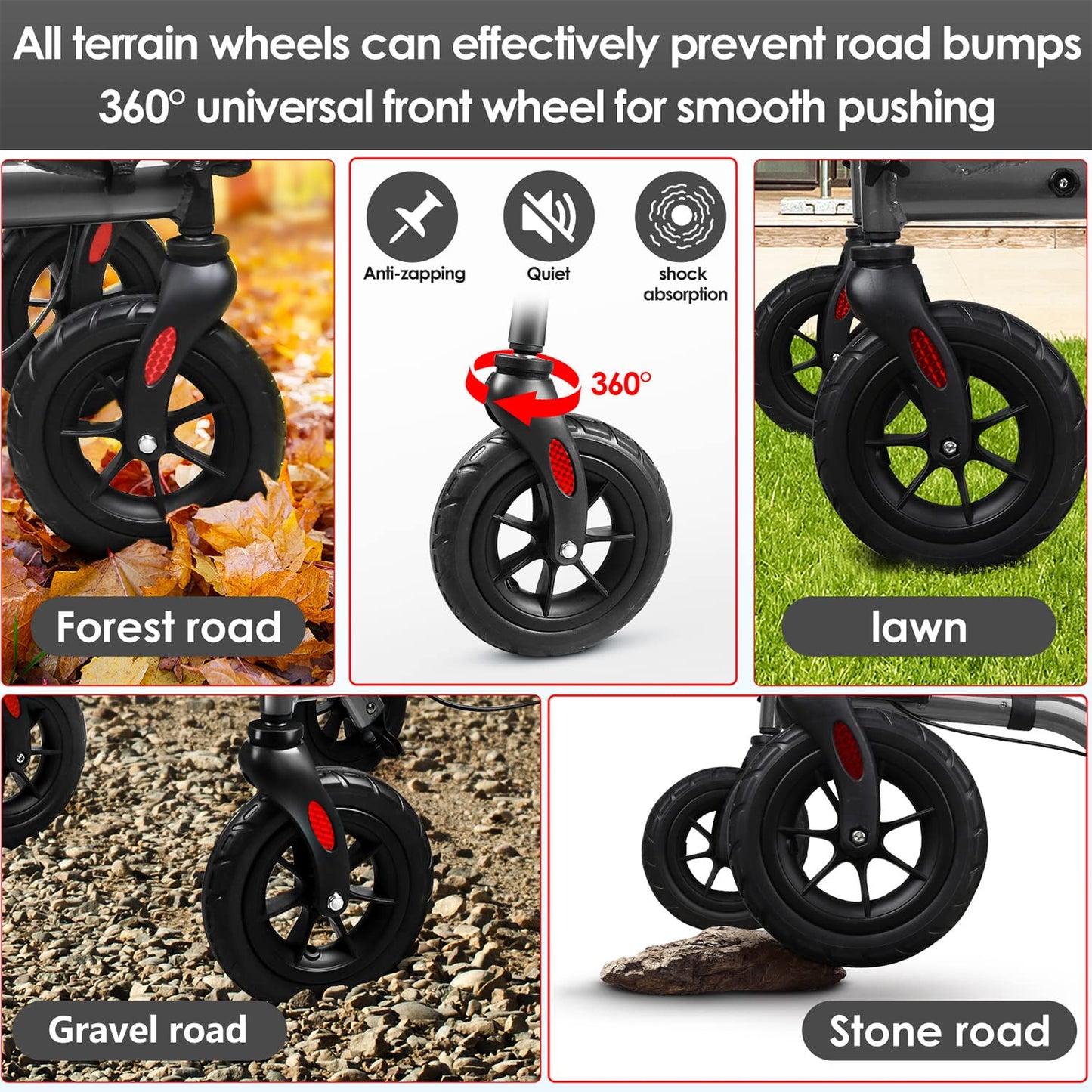 Henmnii Rollator Walker for Seniors, Heavy Duty Foldable All Terrain Rolling Walker with seat, Lightweight Aluminum Walkers with 8 inch Rubber Wheels, Handles and Backrest for Seniors and Adult