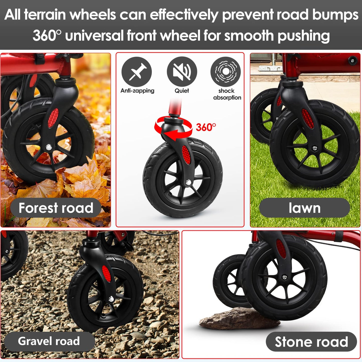 Henmnii Rollator Walker for Seniors, Heavy Duty Foldable All Terrain Rolling Walker with seat, Lightweight Aluminum Walkers with 8 inch Rubber Wheels, Handles and Backrest for Seniors and Adult