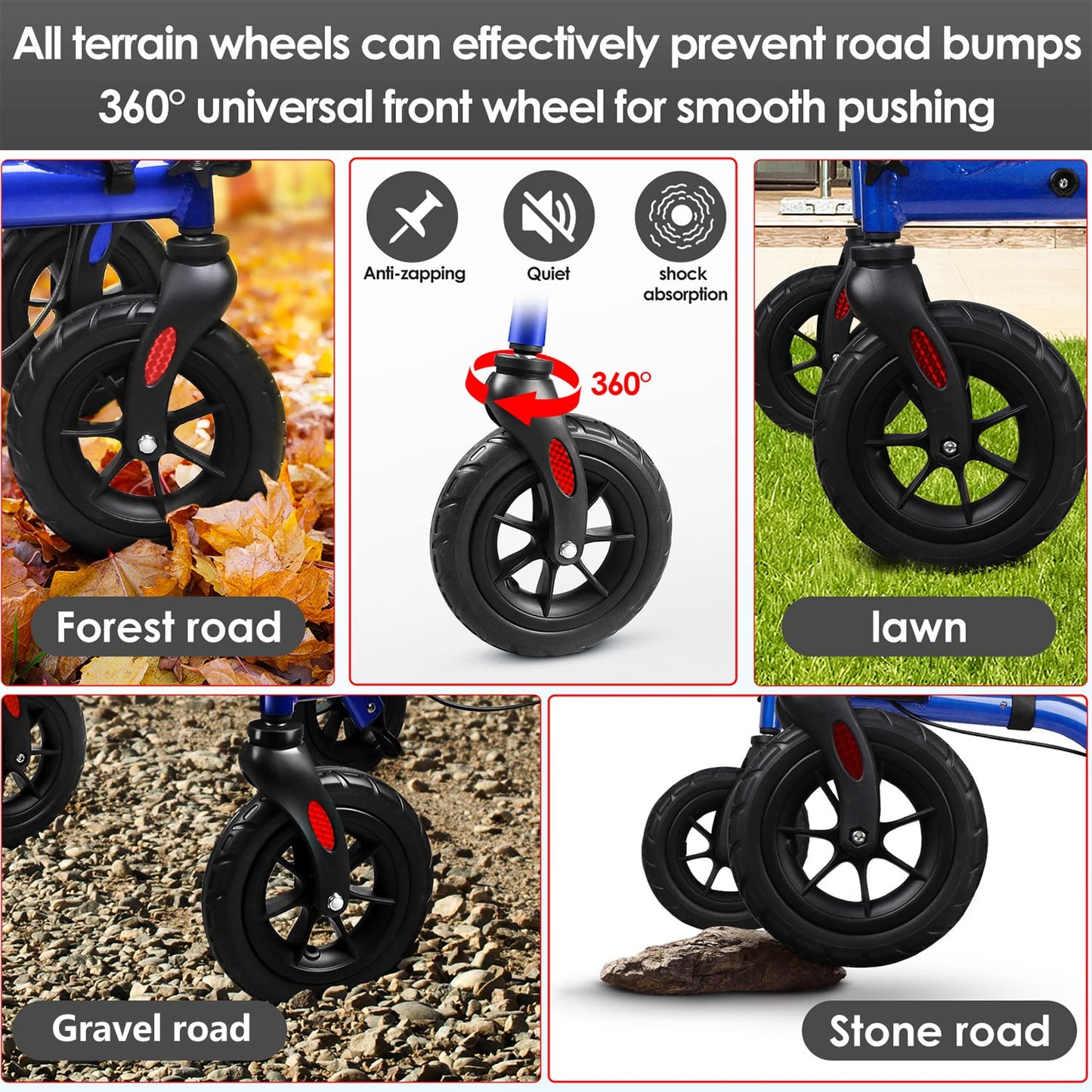 Henmnii Rollator Walker for Seniors, Heavy Duty Foldable All Terrain Rolling Walker with seat, Lightweight Aluminum Walkers with 8 inch Rubber Wheels, Handles and Backrest for Seniors and Adult