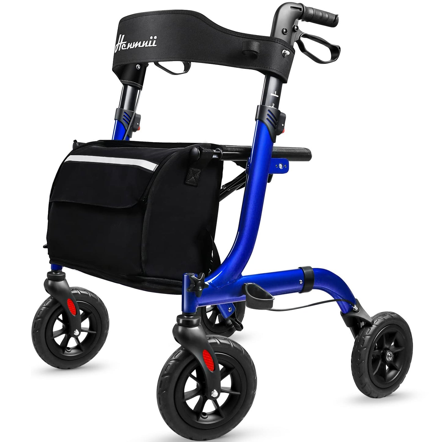 Henmnii Rollator Walker for Seniors, Heavy Duty Foldable All Terrain Rolling Walker with seat, Lightweight Aluminum Walkers with 8 inch Rubber Wheels, Handles and Backrest for Seniors and Adult